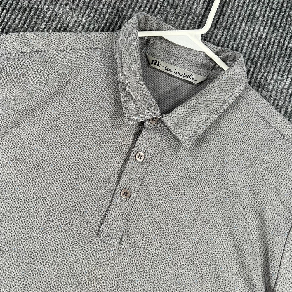 Travis Mathew Polo Shirt Mens Large Gray Geometric Short Sleeve Golf Casual